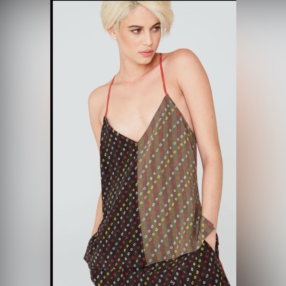 La Boheme Claire Silk Camisole in Shabori Mix Prints Multi Color NWT